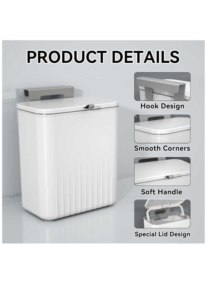 YelaJoy Kitchen Hanging Trash Can with Lid, 3.2 Gallon Waste Bin, Small Plastic Compost Bin for Counter Top or Under Sink Wall, Mounted Garbage Can for Bedroom, Bathroom, Cabinet, Car and Office(White) - Image 3