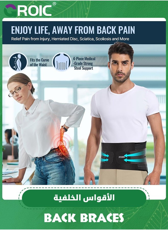 GROIC Back Brace for Lower Back Pain, Lumbar Belt Support for Men and Women, Lower Back Pain Relief Herniated Disc Sacral Belt, Ideal for Lifting Working Sports Medium, Large  - Image 2