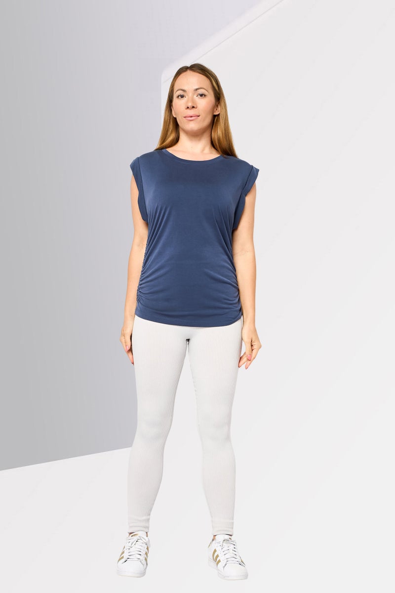 DKNY Sport Women Sportswear Fit Cap Sleeves Outdoor Top, Slate Blue - Image 2