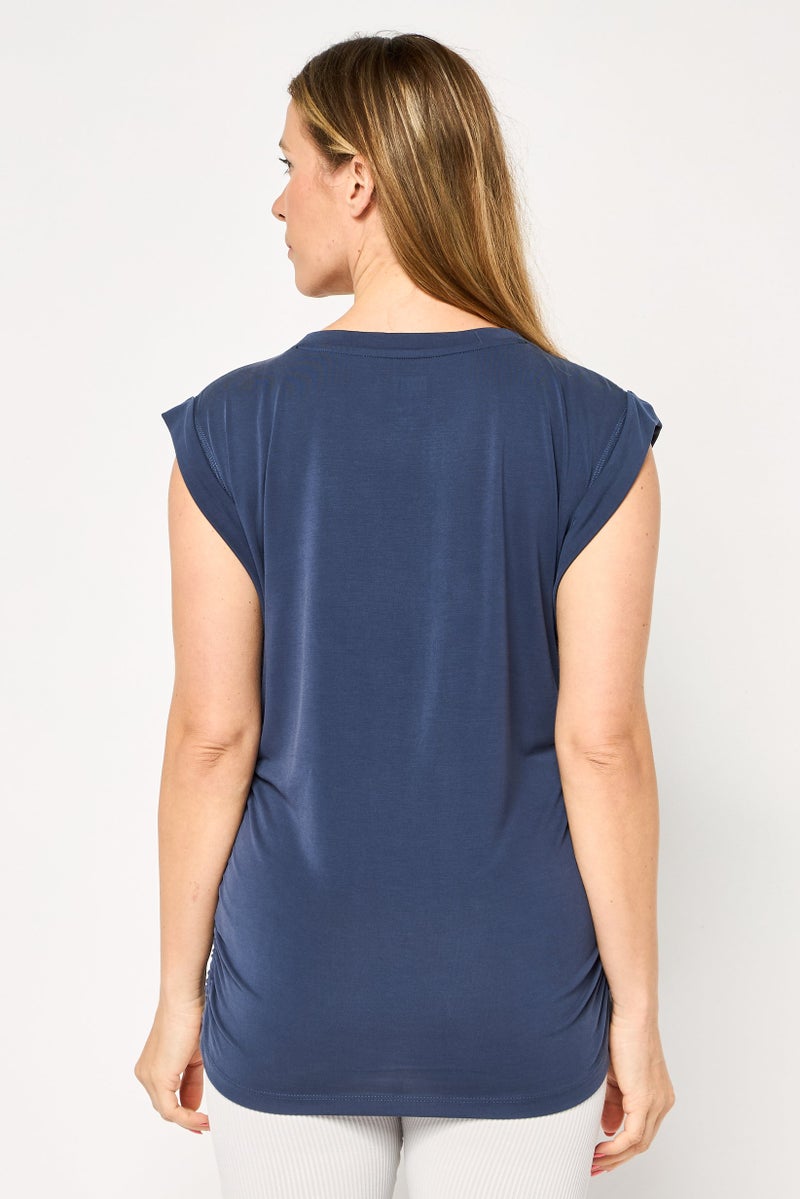 DKNY Sport Women Sportswear Fit Cap Sleeves Outdoor Top, Slate Blue - Image 4