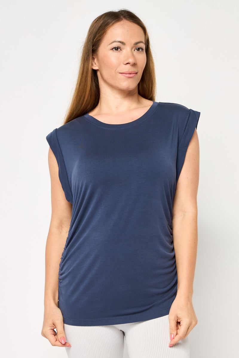 DKNY Sport Women Sportswear Fit Cap Sleeves Outdoor Top, Slate Blue - Image 1