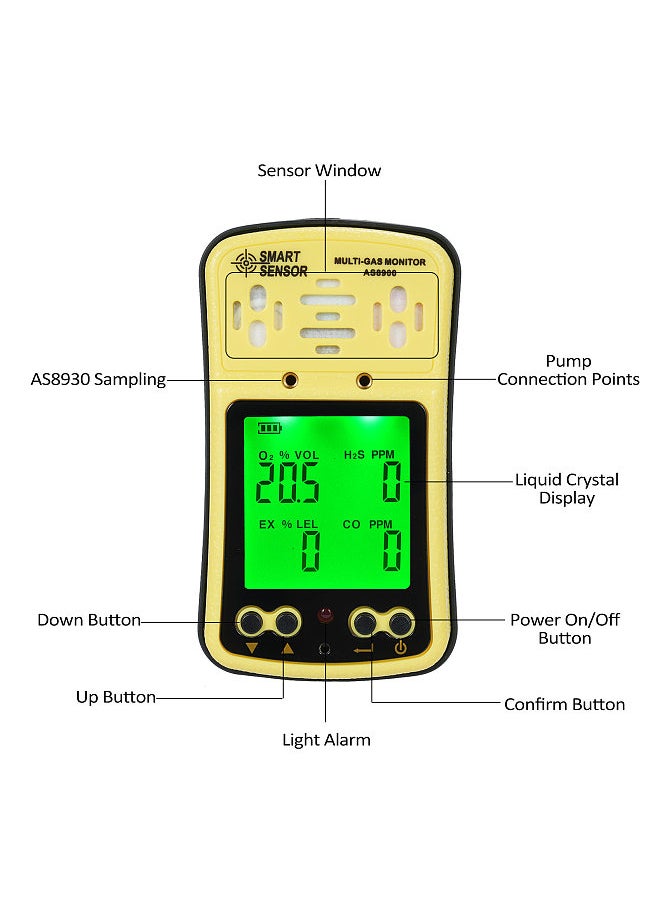 SMART SENSOR AS8900 4 in 1 Combustible Gas Detector Analyzer Handheld Multi-Gas Monitor Gas Detector O₂ CO H₂S Analyzer Explosion-Proof  - Image 4