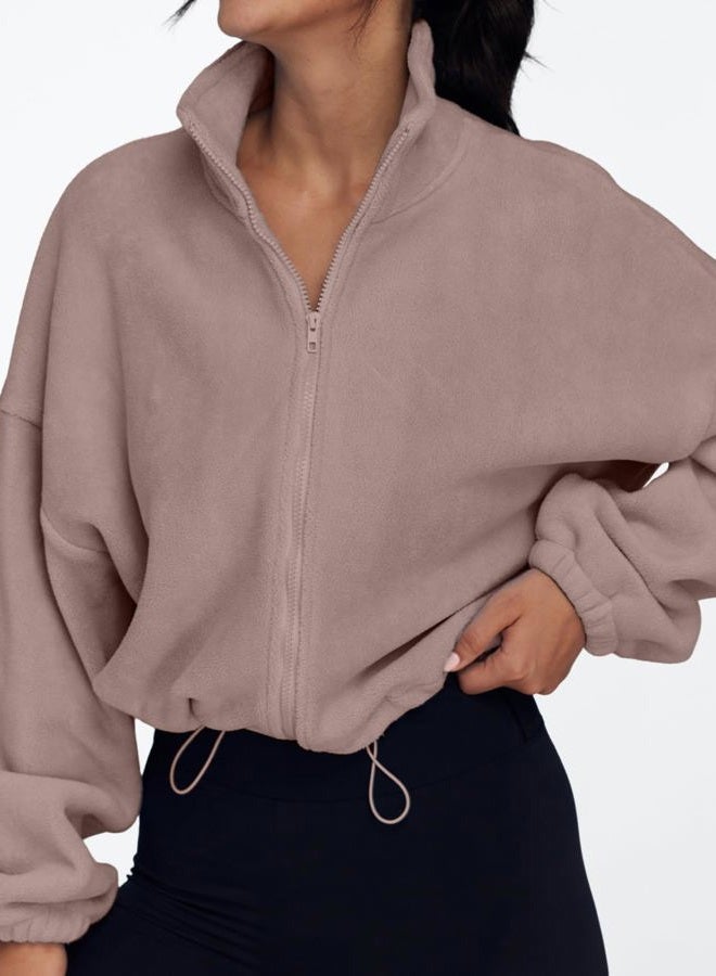 AUTOMET Womens Fleece Jackets Zip Up Oversized Sweatshirts Winter Clothes Long Sleeve Crop Sherpa Fall Outfits Fashion, Coffeegrey, XS - Image 2
