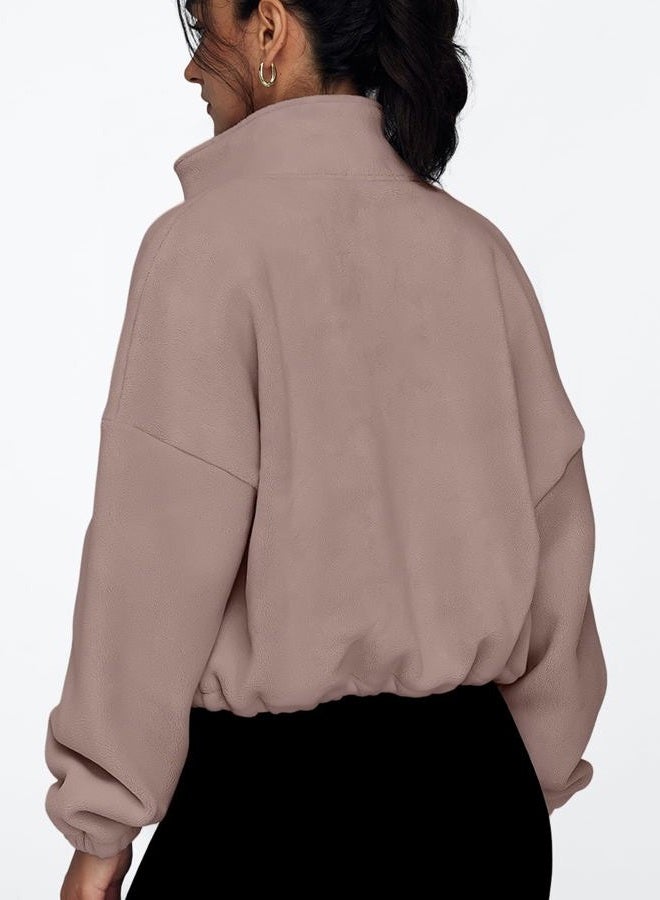 AUTOMET Womens Fleece Jackets Zip Up Oversized Sweatshirts Winter Clothes Long Sleeve Crop Sherpa Fall Outfits Fashion, Coffeegrey, XS - Image 5