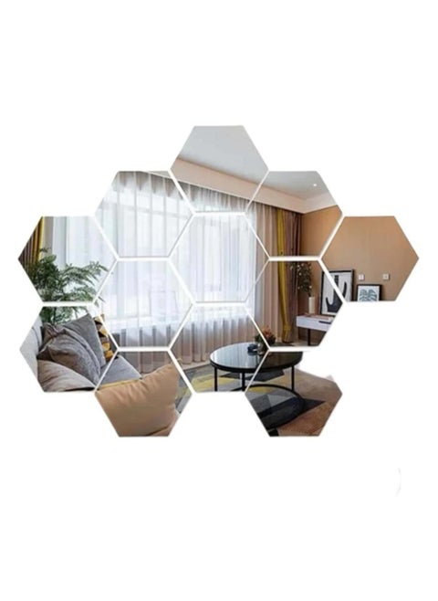 Easy to stick and removable hexagon wall sticker mirror, set of 12 pieces, silver