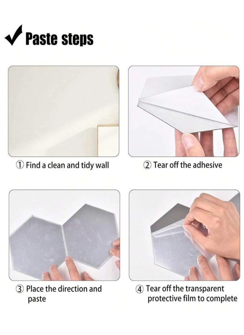 Generic - Easy to stick and removable hexagon wall sticker mirror, set of 12 pieces, silver - Image 1