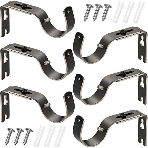 Frienda 6 Pcs Curtain Rod Brackets Adjustable Holder Wall for 1 Inch Diameter Curtain Rod General Bracket Hooks with Screws (Plating Black) - Image 2