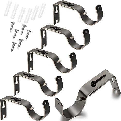 Frienda 6 Pcs Curtain Rod Brackets Adjustable Holder Wall for 1 Inch Diameter Curtain Rod General Bracket Hooks with Screws (Plating Black) - Image 1