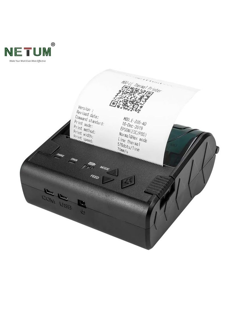 NETUM Wireless Bluetooth Thermal Receipt Printer, 80mm Portable Personal Bill Printer Mini USB POS Printer for Restaurant Sales Retail Compatible with Android/IOS/ Windows