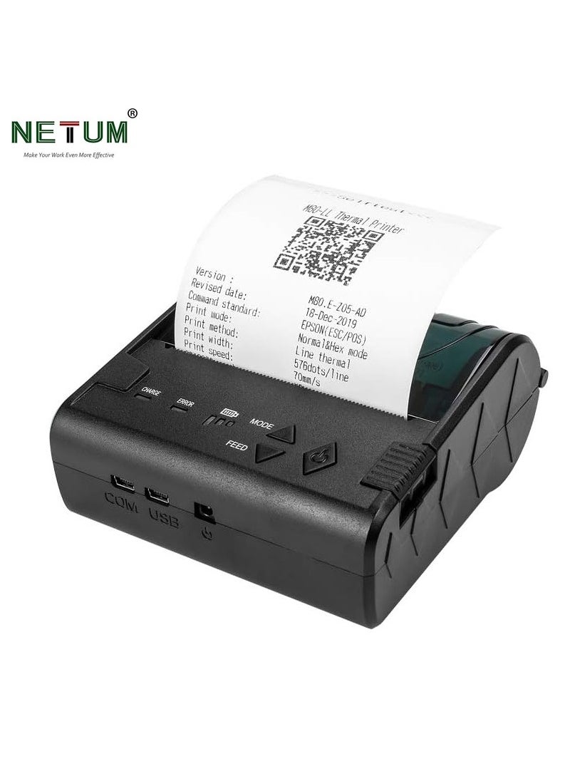 NETUM Wireless Bluetooth Thermal Receipt Printer, 80mm Portable Personal Bill Printer Mini USB POS Printer for Restaurant Sales Retail Compatible with Android/IOS/ Windows  - Image 1