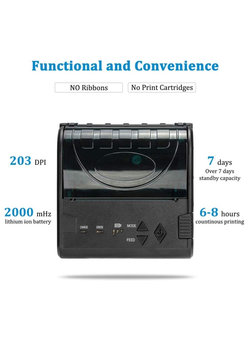NETUM Wireless Bluetooth Thermal Receipt Printer, 80mm Portable Personal Bill Printer Mini USB POS Printer for Restaurant Sales Retail Compatible with Android/IOS/ Windows  - Image 2