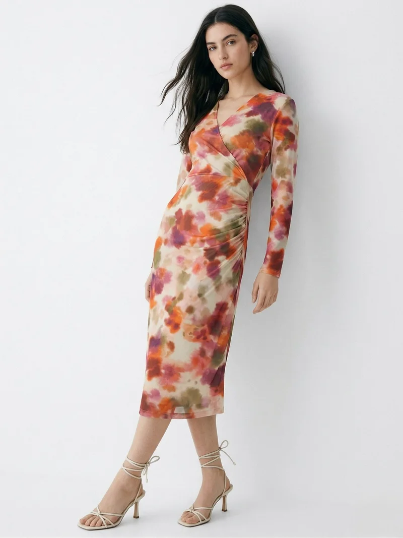 Multi Plunging V-Neck Mesh Dress