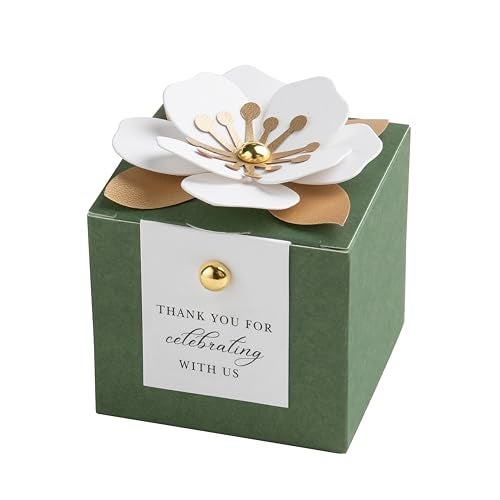FEIYI 20 PCS Dusty Blue Candy Boxes 3 In 1 Candy Box with Floral Decor White Thank You Tags Gift wrapping for Wedding Birthday Baby Shower Decorations Party 255x255x255 inches Olive Green - Image 1