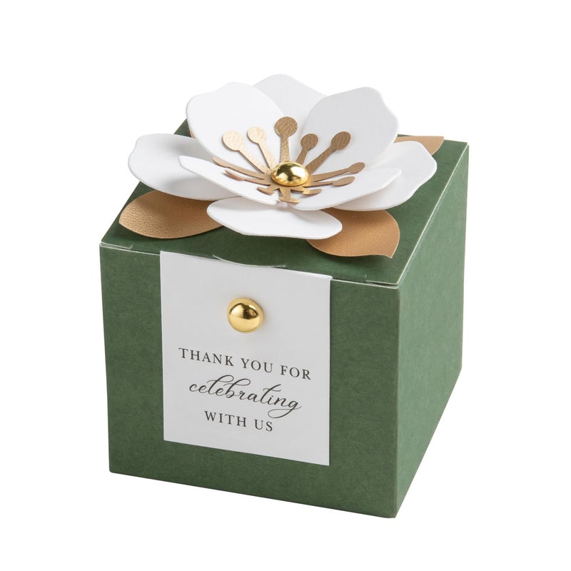 FEIYI 20 PCS Dusty Blue Candy Boxes 3 In 1 Candy Box with Floral Decor White Thank You Tags Gift wrapping for Wedding Birthday Baby Shower Decorations Party 255x255x255 inches Olive Green - Image 2
