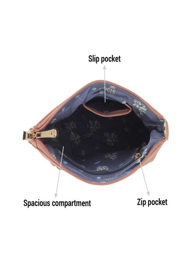 Mochi Peach Faux Leather Premium Zipper Casual Sling Bag For Women - Image 2