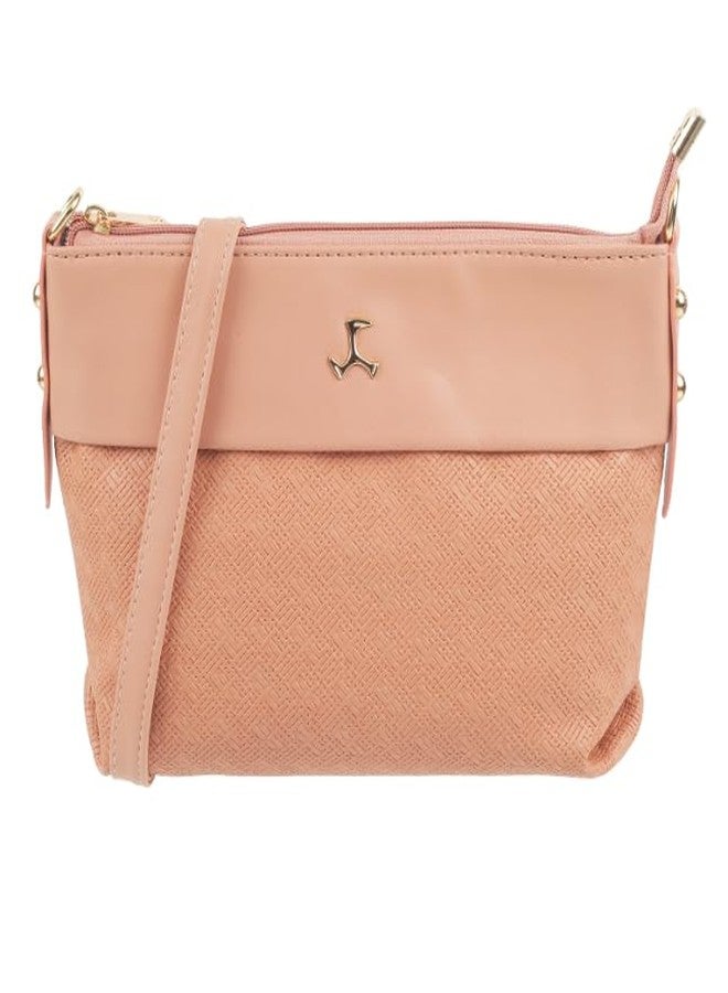 Mochi Peach Faux Leather Premium Zipper Casual Sling Bag For Women - Image 1