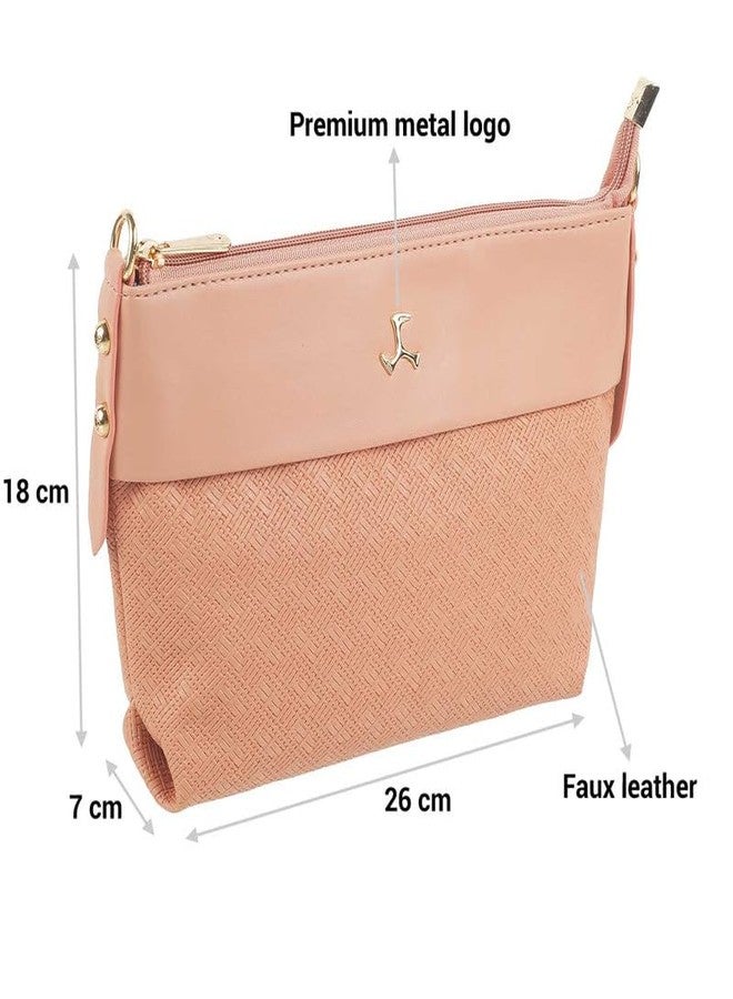 Mochi Peach Faux Leather Premium Zipper Casual Sling Bag For Women - Image 4