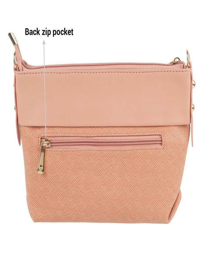 Mochi Peach Faux Leather Premium Zipper Casual Sling Bag For Women - Image 3