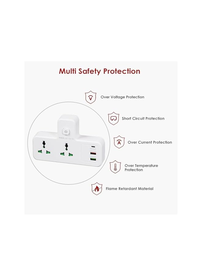The Bros British Standard Multi Plug Expansion Socket,Multifunctional Row Plug, Multi Hole Power Strip, One To Multiple Hole Household Use, 2-way Power Socket Extender, 2 USB Ports And A Type-C inter  - Image 3