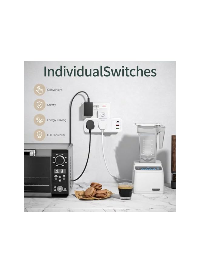 The Bros British Standard Multi Plug Expansion Socket,Multifunctional Row Plug, Multi Hole Power Strip, One To Multiple Hole Household Use, 2-way Power Socket Extender, 2 USB Ports And A Type-C inter  - Image 5