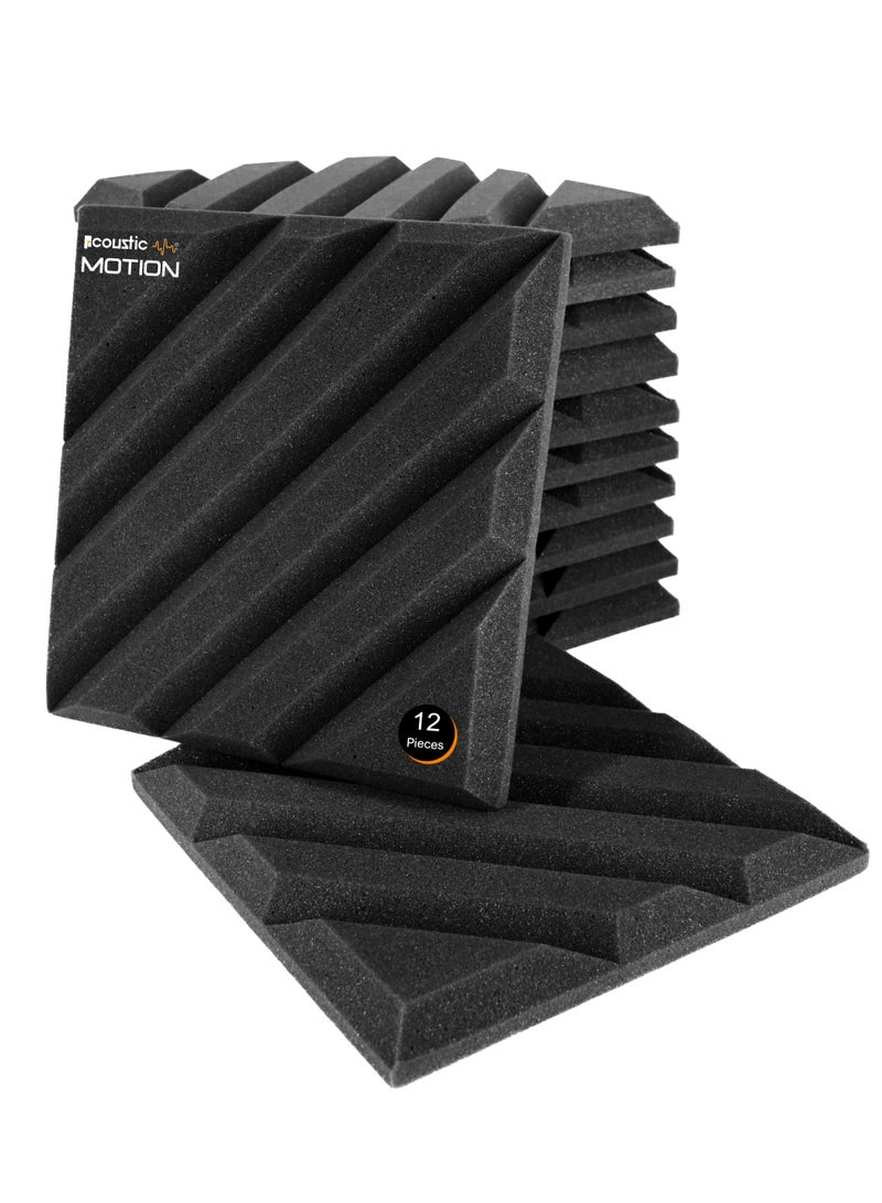 أكويستك موشان الواح اسفنجية بتصميم موجات مقاومة للصوت مع مجموعة ذاتية اللصق مكونة من 12 قطعة مقاس 3×30×30 سم، الواح صوتية انيقة اساسية للاستوديو والتسجيل والمنزل والمكتب ومعالجة الغرفة الصوتية - Image 1
