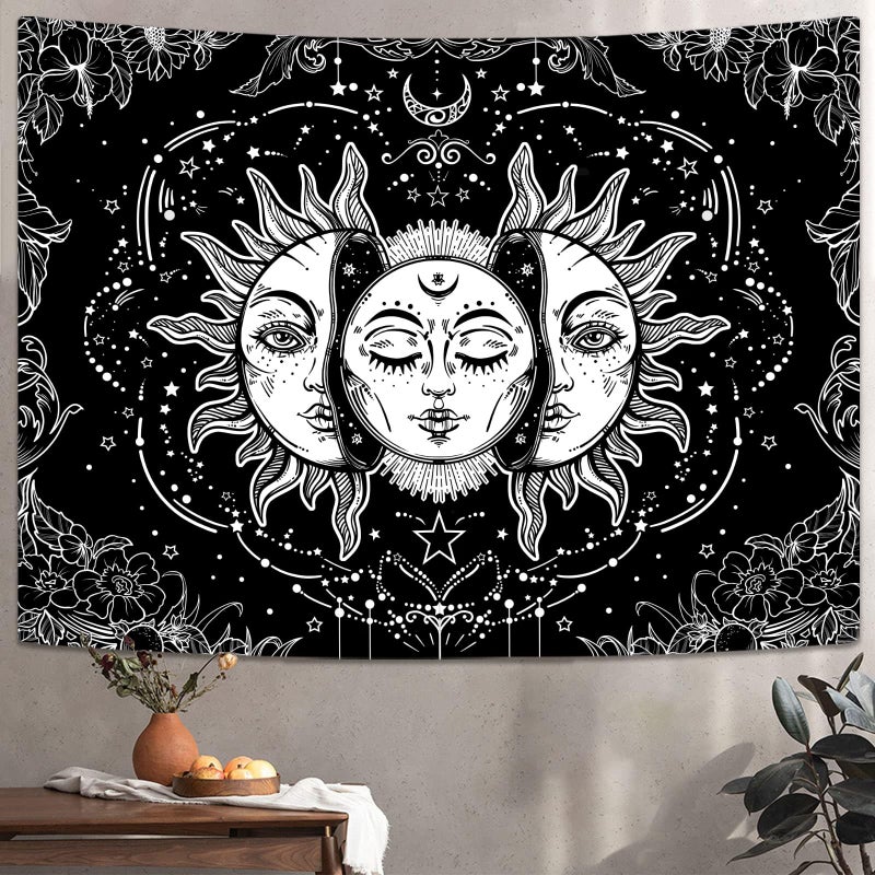 Lifeella Black and White Sun and Moon Tapestry, Burning Sun Tapestries Aesthetic Mystic Wall Hanging for Bedroom Decor 36Ã—48 inch - Image 2