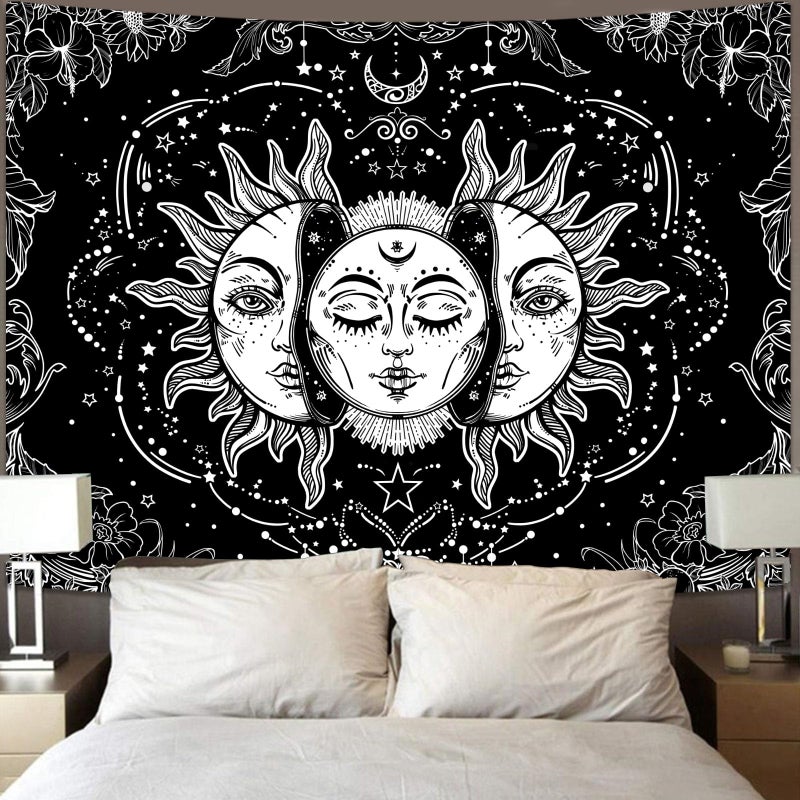 Lifeella Black and White Sun and Moon Tapestry, Burning Sun Tapestries Aesthetic Mystic Wall Hanging for Bedroom Decor 36Ã—48 inch - Image 1