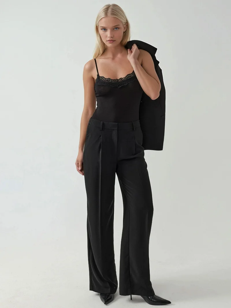 Hiccup Black Lace V-Neck Slim Fit Bodysuit for Women | Best Price UAE