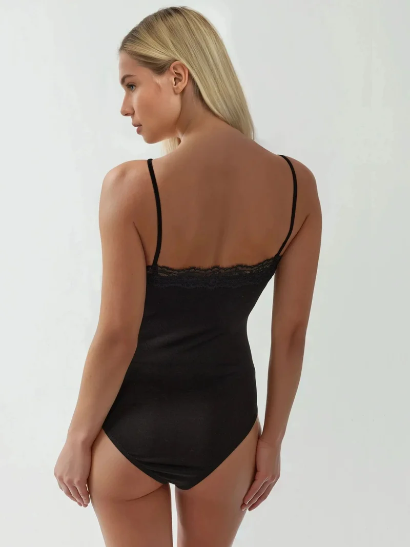 Hiccup Black Lace V-Neck Slim Fit Bodysuit for Women | Best Price UAE