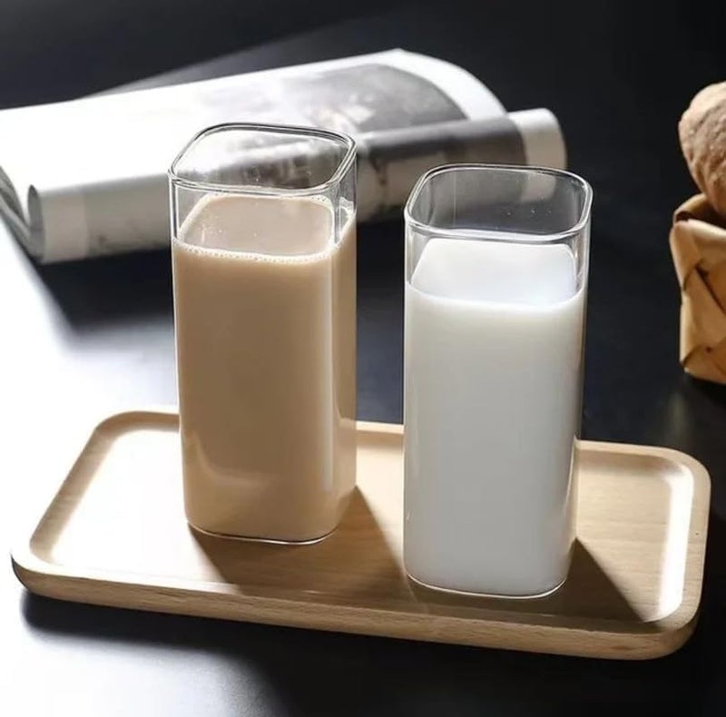 ConvertKitchen Square Glass Tea Cup Juice Microwave Safe Cold Coffee 280ml Set of 6 - Image 2