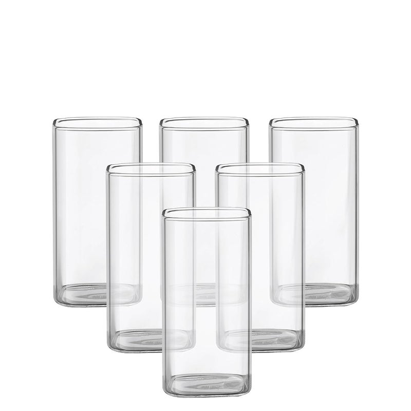 ConvertKitchen Square Glass Tea Cup Juice Microwave Safe Cold Coffee 280ml Set of 6 - Image 1