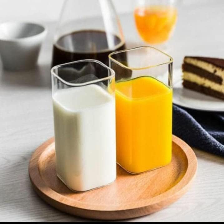 ConvertKitchen Square Glass Tea Cup Juice Microwave Safe Cold Coffee 280ml Set of 6 - Image 3