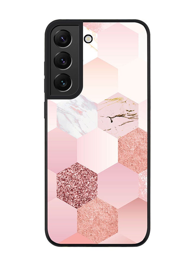 Stylizedd Rugged Black edge case for Samsung Galaxy S21 5G Slim fit Soft Case Flexible Rubber Edges Anti Drop TPU Gel Thin Cover - Marble Pink Honeycomb - Image 1
