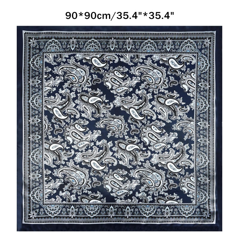 GERINLY Silk Feel Wild Rags for Men Paisley Print, Cowboy Big Neck Scarf Rancher Cravat, Square Head Bandana (Blue) - Image 2