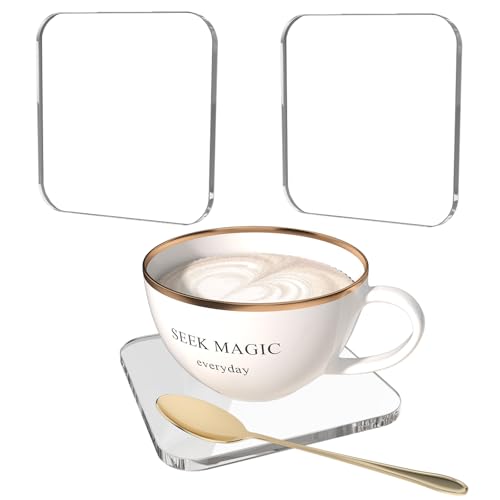 PITBVO 2 PCS Acrylic Coasters, Aesthetic Drink Coaster for Coffee Table, Clear Heat-Resistant Decorative Plates for Home Office Desk, Scratch-Proof Cup Protector for Kitchen Bar (Square 4'' 2 Pcs) - Image 1