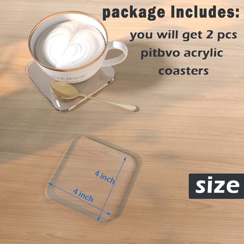 PITBVO 2 PCS Acrylic Coasters, Aesthetic Drink Coaster for Coffee Table, Clear Heat-Resistant Decorative Plates for Home Office Desk, Scratch-Proof Cup Protector for Kitchen Bar (Square 4'' 2 Pcs) - Image 5