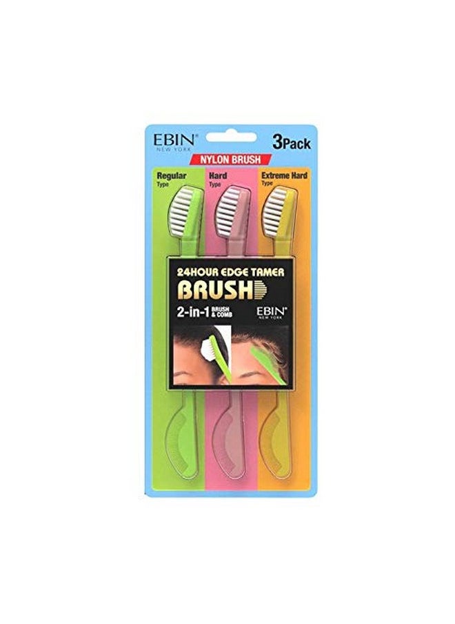 EBIN NEW YORK 24 Hour Edge Tamer Brush 2In1 Brush & Comb 3Pack Nylon Dualended No Flaking Regular Hard Extreme  - Image 1