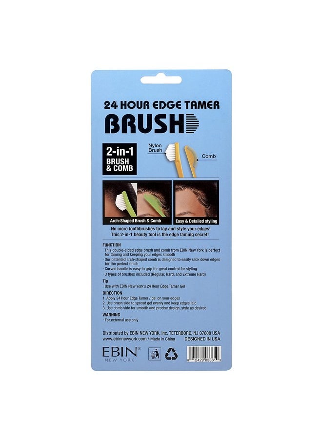 EBIN NEW YORK 24 Hour Edge Tamer Brush 2In1 Brush & Comb 3Pack Nylon Dualended No Flaking Regular Hard Extreme  - Image 2
