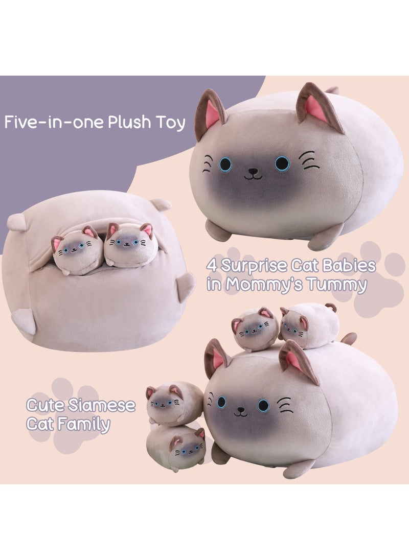 SQEQE SQEQE Siamese Cat Plush, Cute Siamese Cat Stuffed Animals Mommy with 4 Squishy Kitties in her Tummy, Soft Siamese Cat Plushies Pillow Gifts for Kids  - Image 4