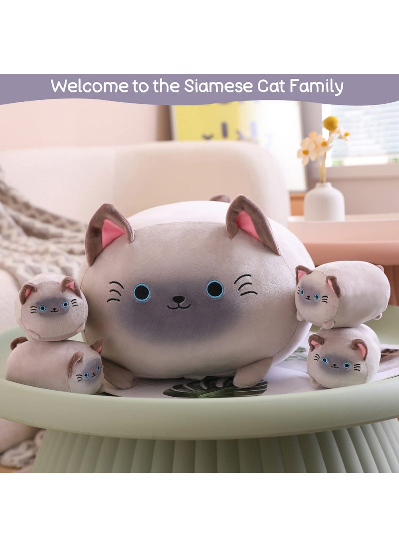 SQEQE SQEQE Siamese Cat Plush, Cute Siamese Cat Stuffed Animals Mommy with 4 Squishy Kitties in her Tummy, Soft Siamese Cat Plushies Pillow Gifts for Kids  - Image 2