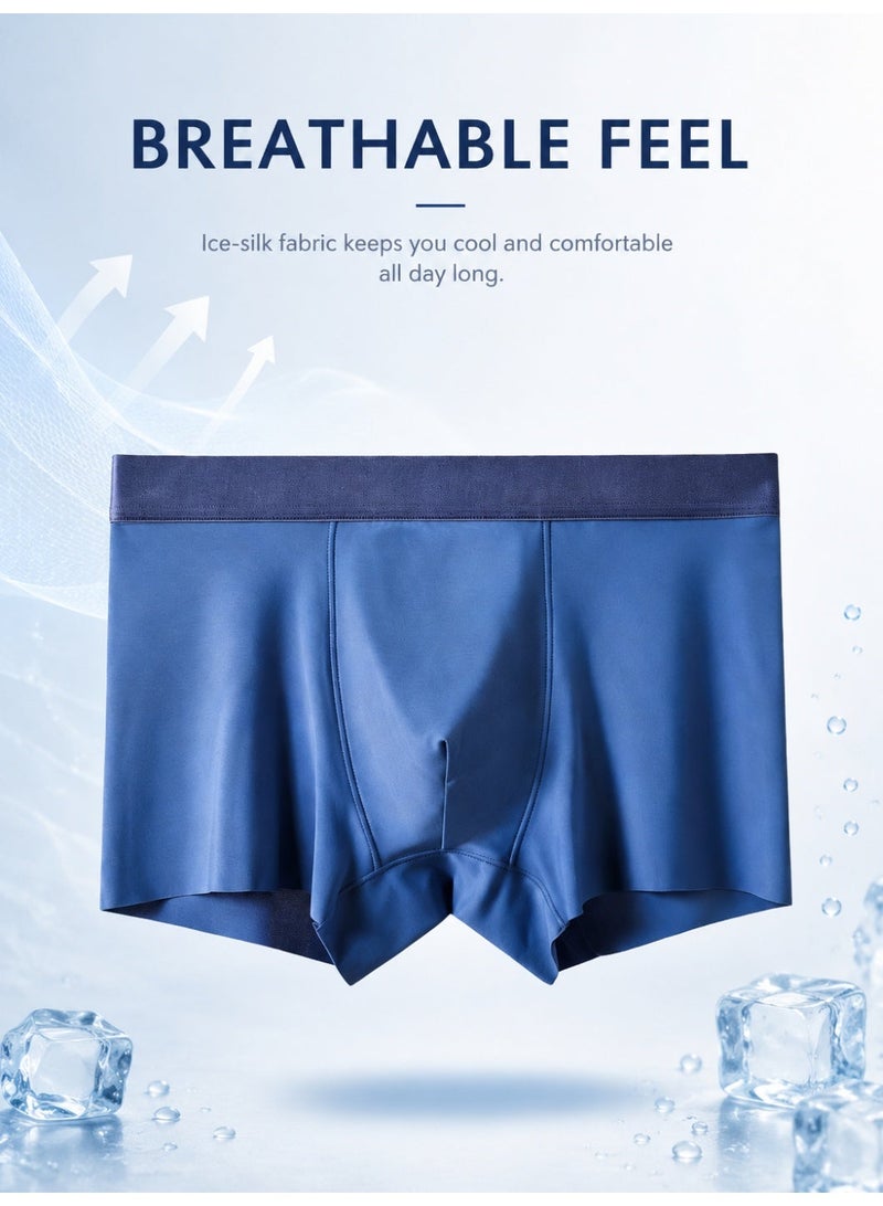 4 Pack Men's Ice Silk Boxer Briefs, Cooling Ultra-Thin Antibacterial Seamless Breathable, Moisture Wicking for Summer Daily Wear - Image 3