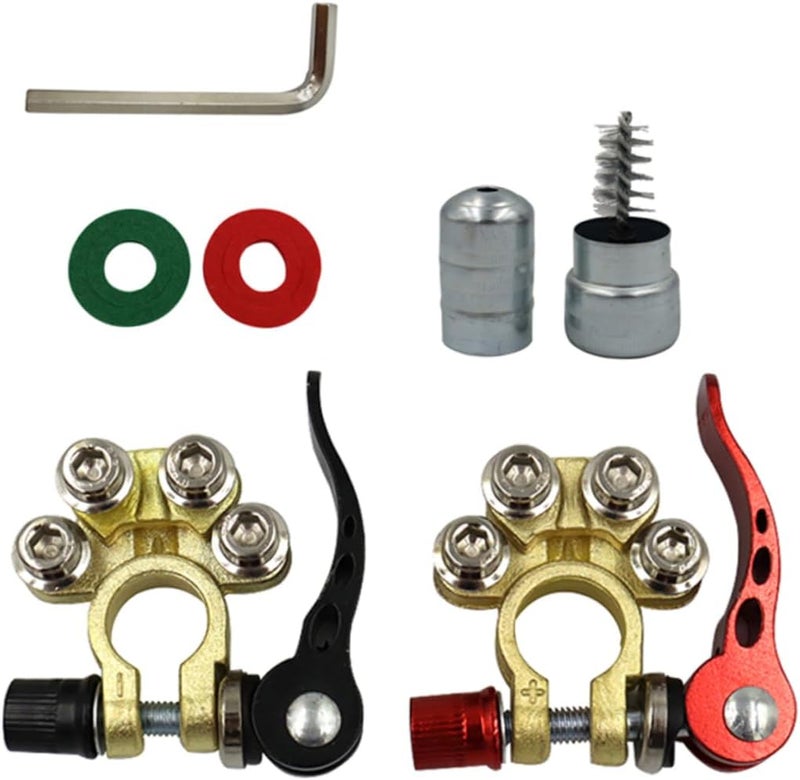 VOSAREA 1 Set Battery Terminal Connectors Quick Disconnect Clamps with Insulation Pads and Cleaning Brush for Easy Installation and Strong Stability Vehicles - Image 1