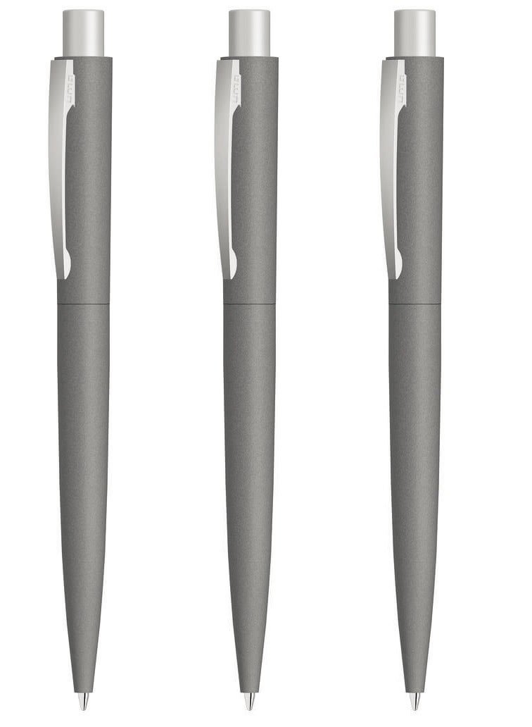 Uma Pack of 3 Retractable Metal Ballpoint Pen With Stone Look And Touch From UMA Made In Germany Dark Grey - Image 1