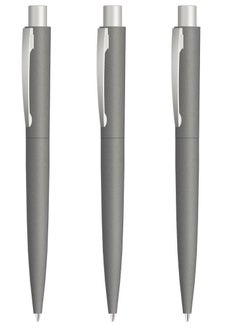 Uma Pack of 3 Retractable Metal Ballpoint Pen With Stone Look And Touch From UMA Made In Germany Dark Grey  - Image 1