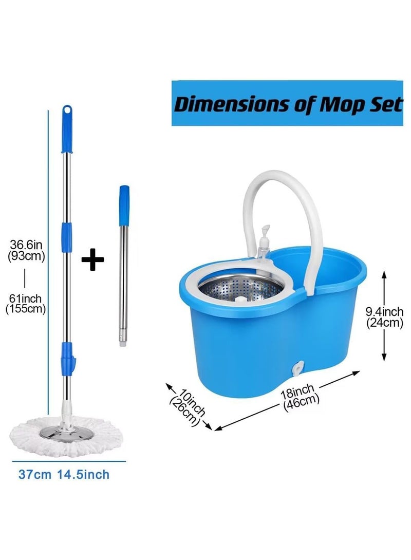 Spin Mop For Floor Cleaning Stainless Steel Mop and Bucket With Telescopic Handle Hands Free Wringing Floor Mop With 6L Large Capacity and Reusable Refills For Home Office . (Blue) 46 x 26 x 24 cm - Image 2