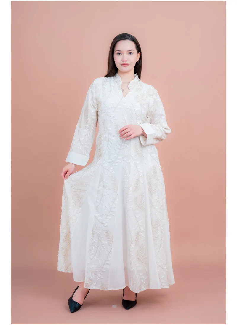 IKKXA Soft Petals Embroidered Jalabiya IK04 White