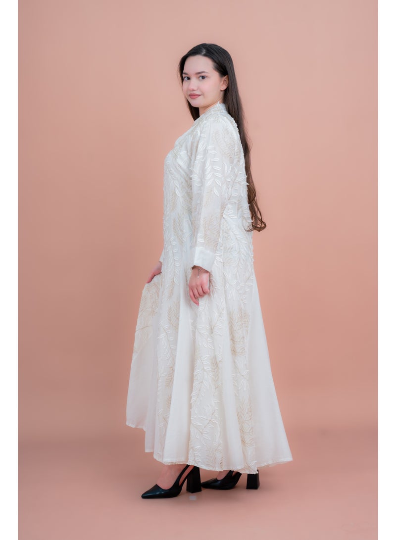 IKKXA Soft Petals Embroidered Jalabiya IK04 White - Image 5