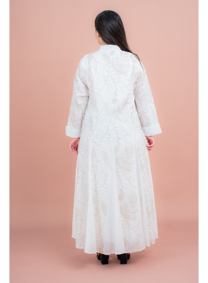 IKKXA Soft Petals Embroidered Jalabiya IK04 White - Image 4