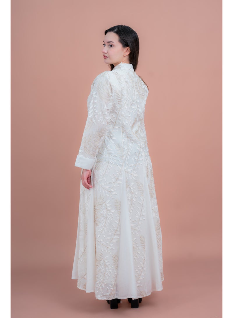 IKKXA Soft Petals Embroidered Jalabiya IK04 White - Image 3