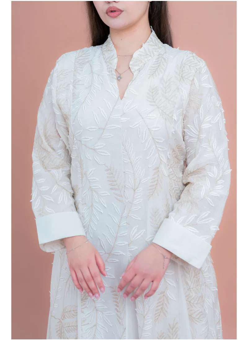 IKKXA Soft Petals Embroidered Jalabiya IK04 White
